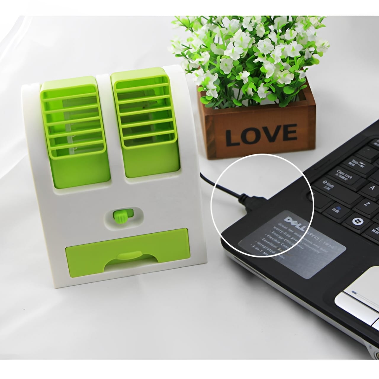 Portable Mini AC Air Cooler – USB & Battery Operated | Dual Blower with Ice Tray | Blade-less Cooling Fan for Home, Shop, Kitchen, Table & Outdoor Use