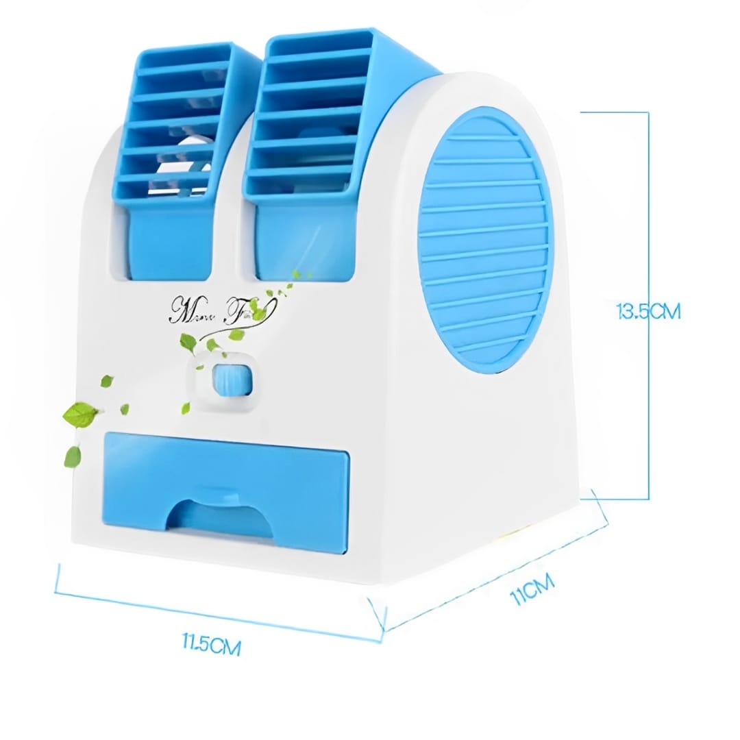 Portable Mini AC Air Cooler – USB & Battery Operated | Dual Blower with Ice Tray | Blade-less Cooling Fan for Home, Shop, Kitchen, Table & Outdoor Use