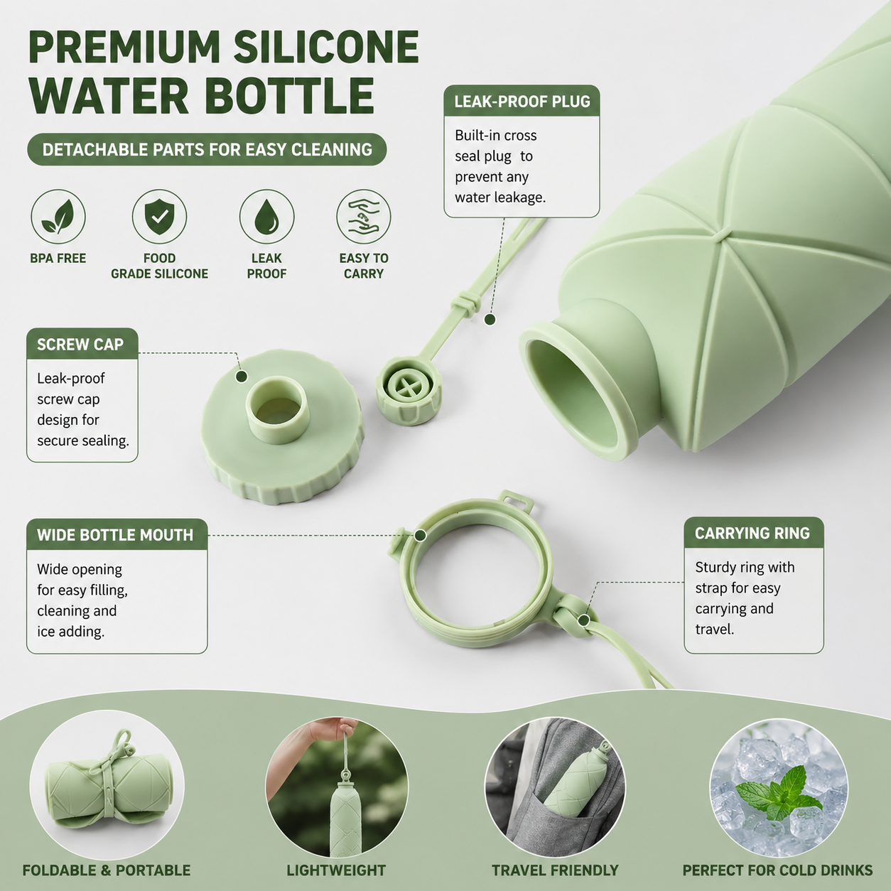 Silicone Folding Bottle | 600ML Silicon Foldable Bottle | Smart Travel Bottle Collapsible Design (Random Color)