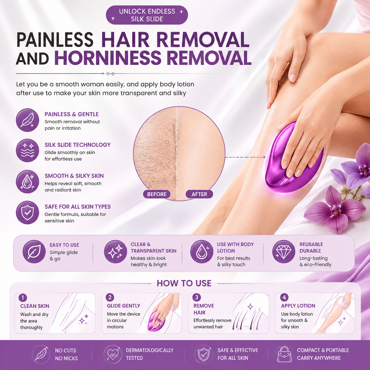 Crystal Hair Eraser - Magic Crystal Hair Remover, Painless Hair Removal With Epilator Mini Hair Remover For Men And Women Leg Arm Back Soft Smooth Silky Skin(Random Color)