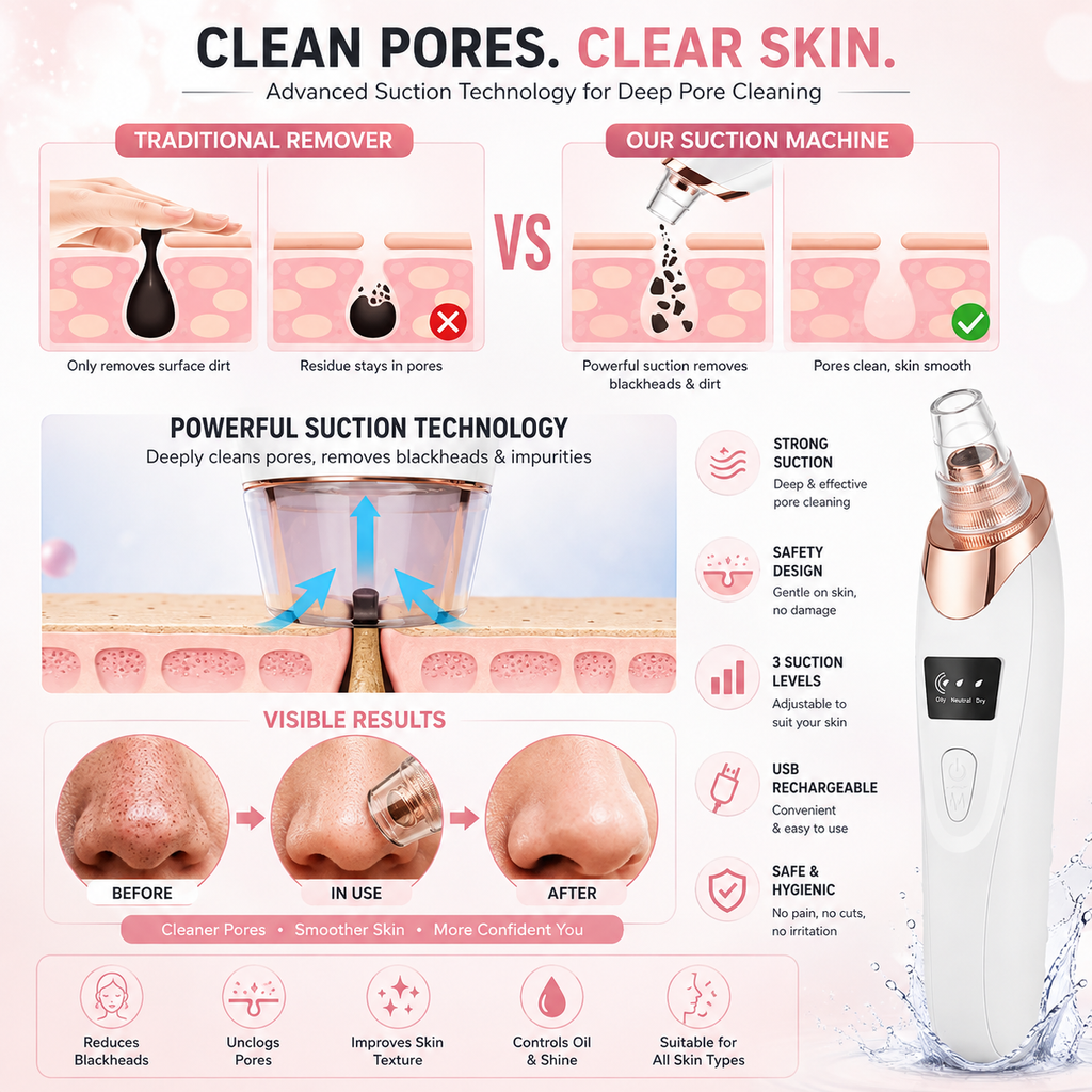 Electric Blackhead Remover | Vacuum Acne & Pore Cleaner | 5 Heads Suction Machine | Skin Care & Exfoliating Tool