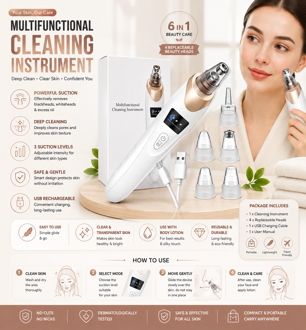 Electric Blackhead Remover | Vacuum Acne & Pore Cleaner | 5 Heads Suction Machine | Skin Care & Exfoliating Tool