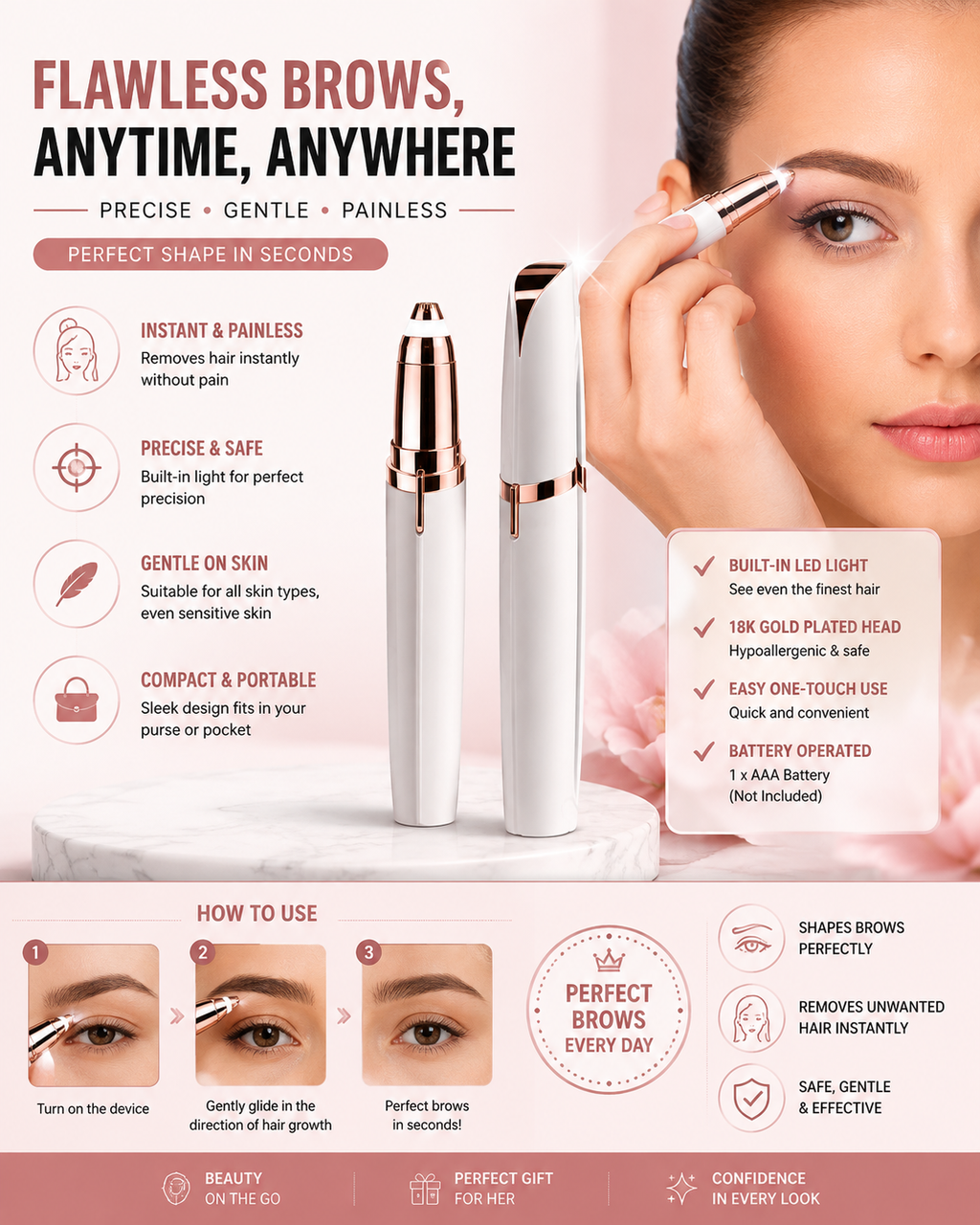 Flawless Brows Eyebrow Hair Remover Machine - (chargeable )