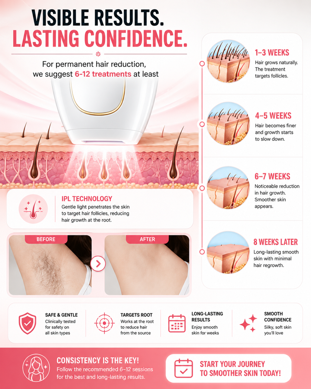 IPL Laser Hair Removal Handset System for Women & Men with Razor & Safety Glasses