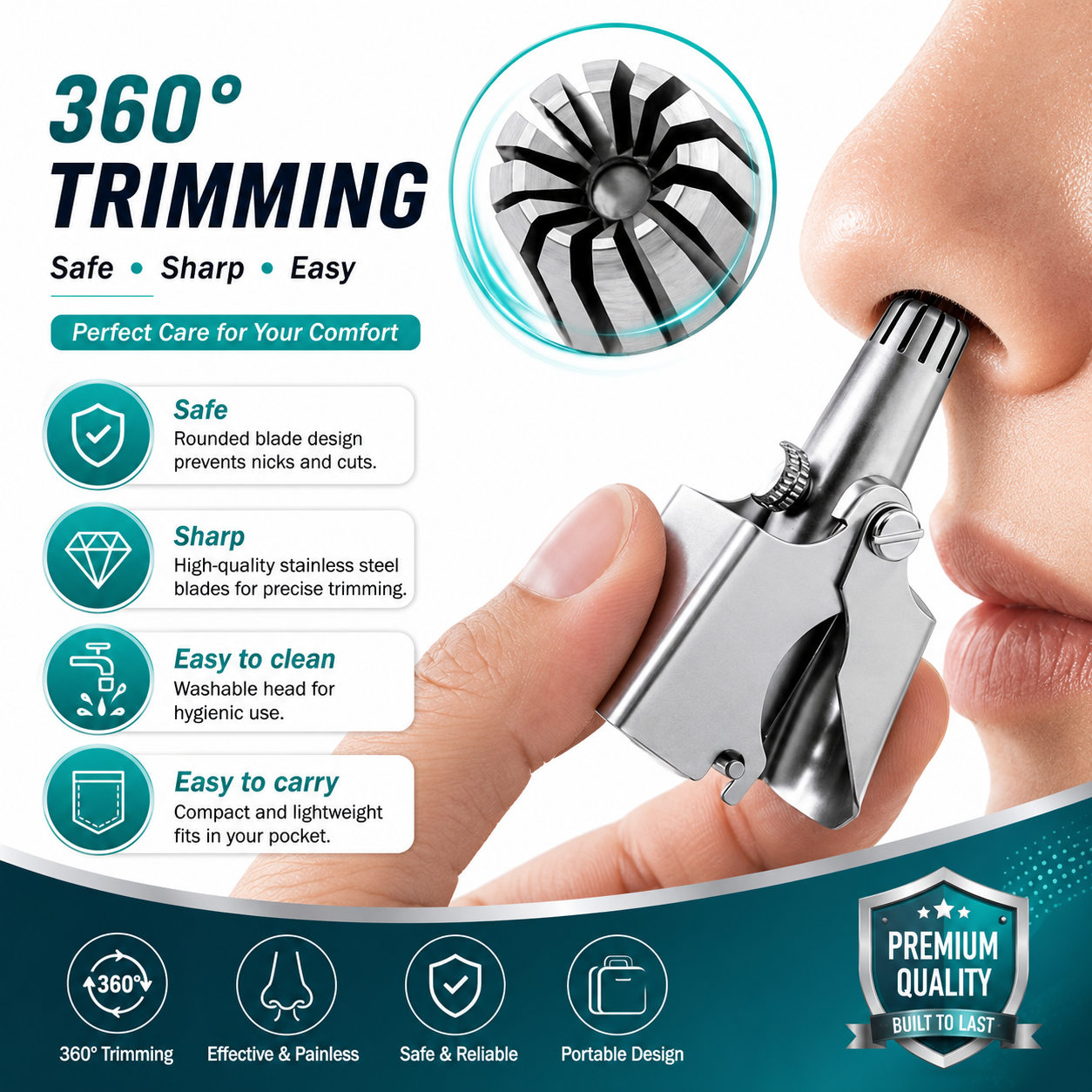 Manual Nose & Ear Hair Trimmer – Stainless Steel Precision Trimming Tool for Safe and Painless Grooming