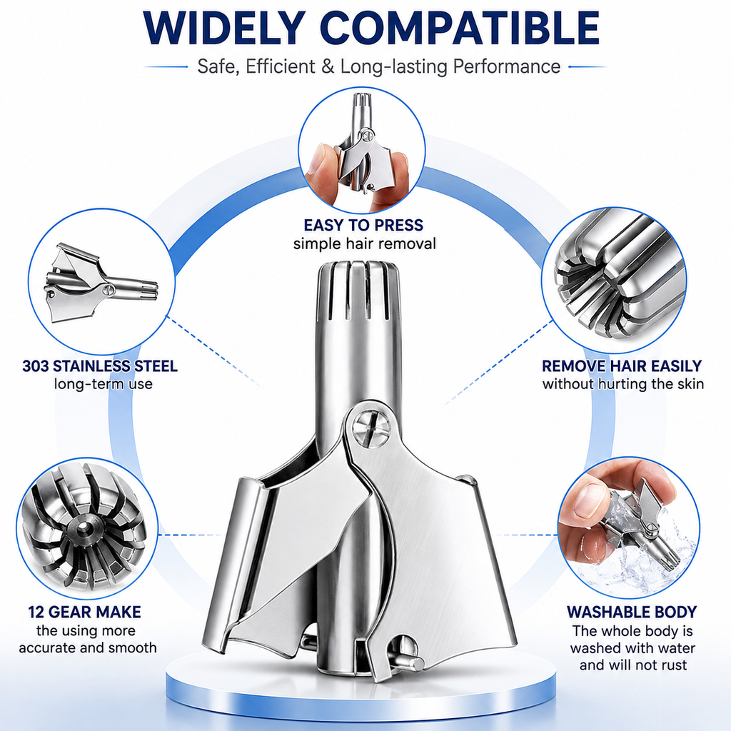 Manual Nose & Ear Hair Trimmer – Stainless Steel Precision Trimming Tool for Safe and Painless Grooming