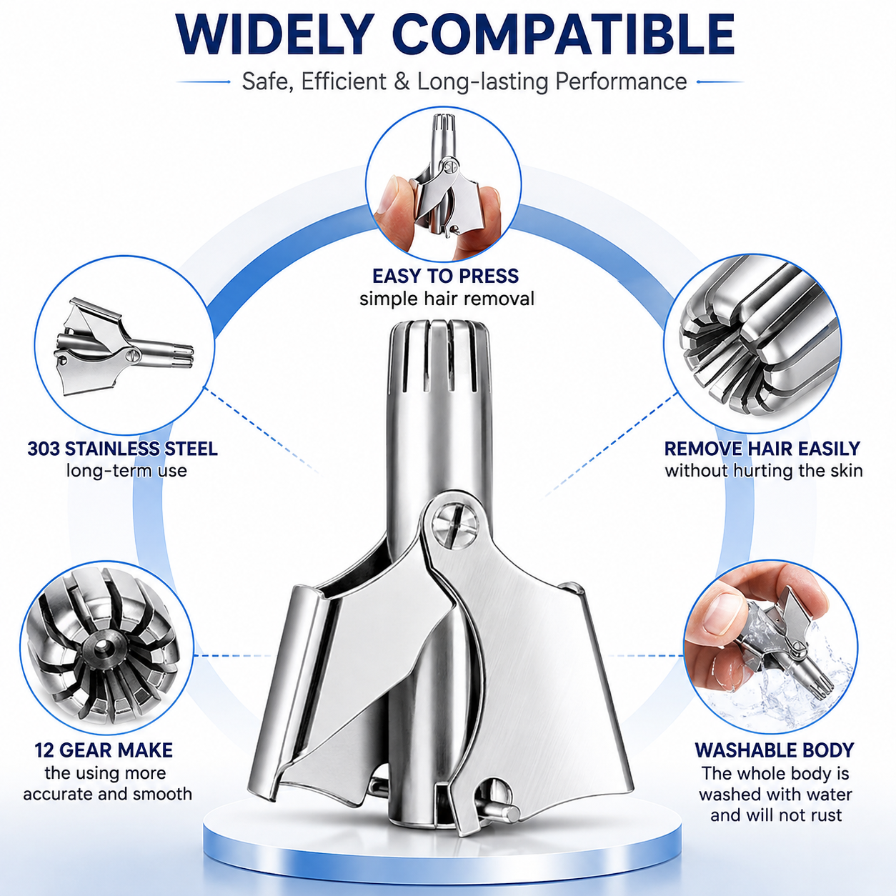 Manual Nose & Ear Hair Trimmer – Stainless Steel Precision Trimming Tool for Safe and Painless Grooming
