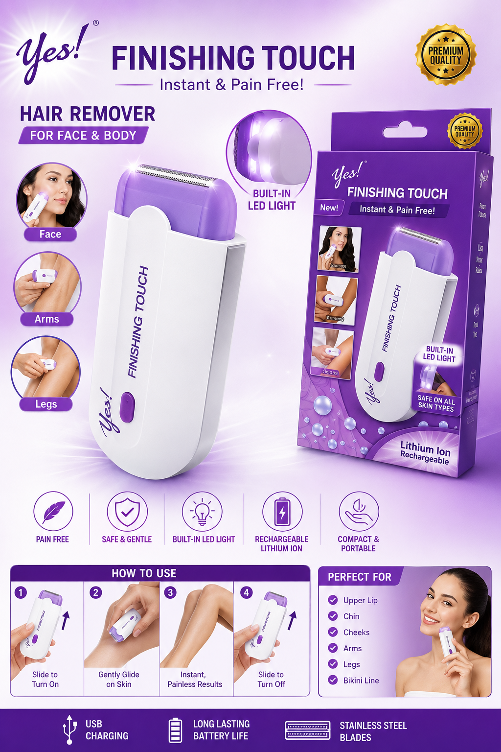 Rechargeable Yes Hair Remover Instant Pain Free Removal Machine