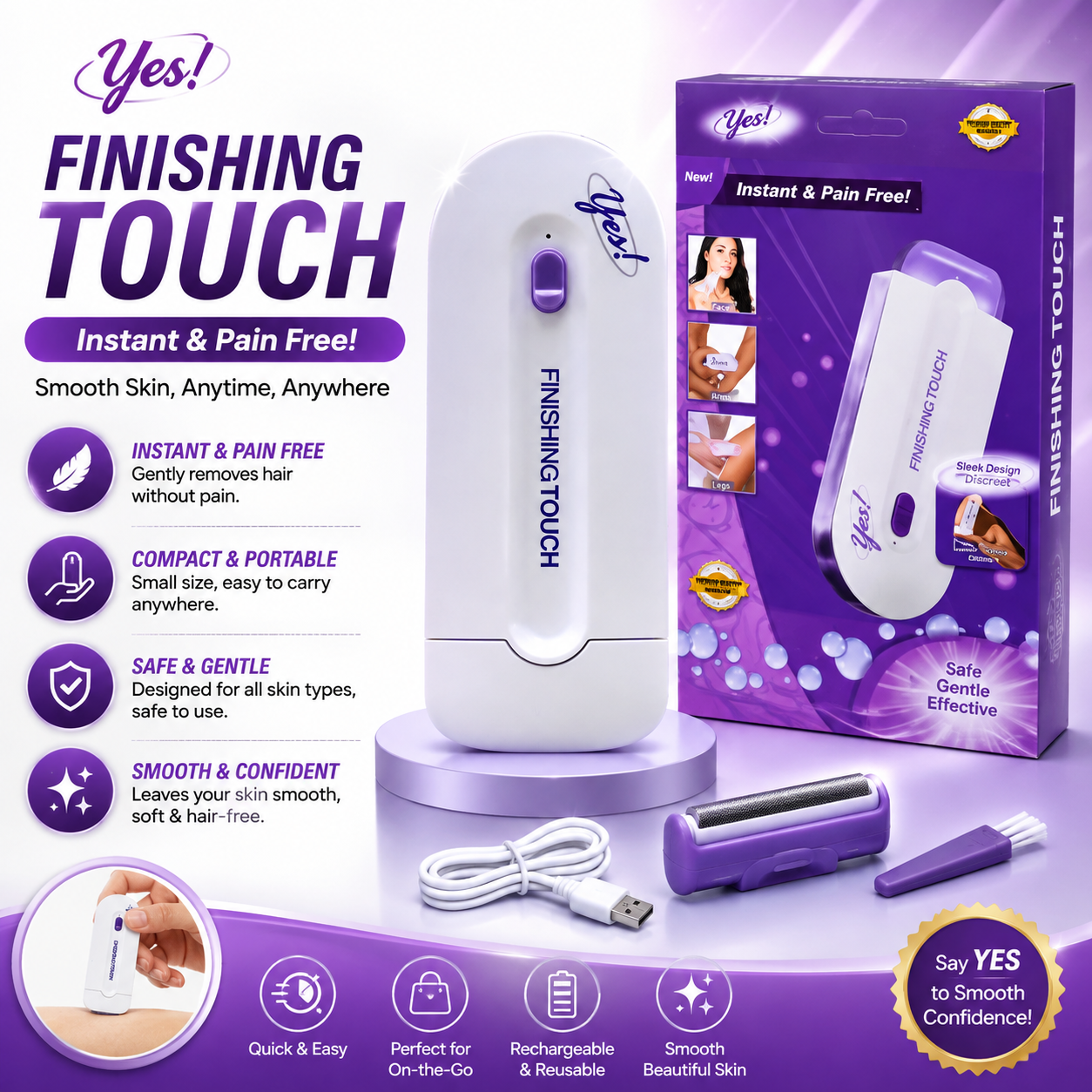 Rechargeable Yes Hair Remover Instant Pain Free Removal Machine