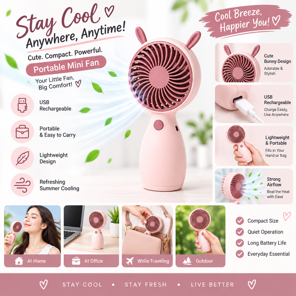 Portable USB Rechargeable Mini Handheld Fan | Lightweight Personal Cooling Fan | Strong Airflow | Portable Summer Cooling Fan (Random color)