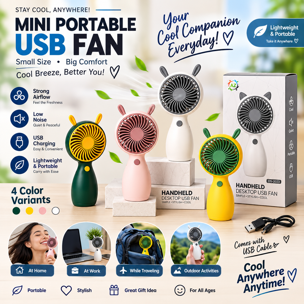 Portable USB Rechargeable Mini Handheld Fan | Lightweight Personal Cooling Fan | Strong Airflow | Portable Summer Cooling Fan (Random color)