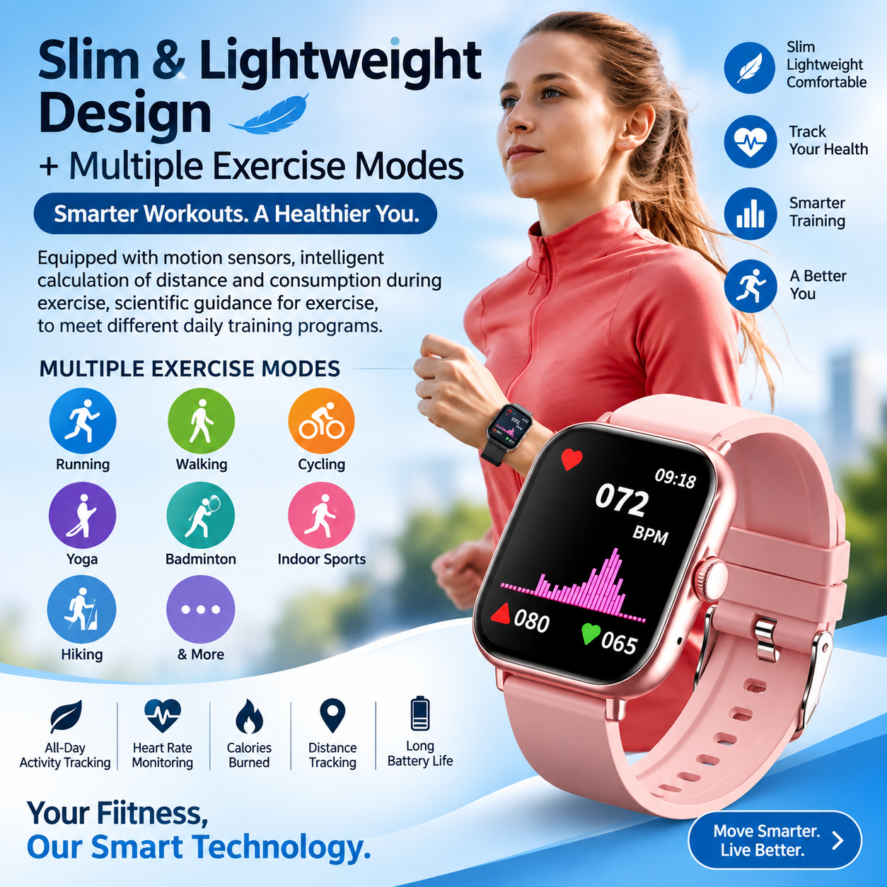 A58 Plus 6 in 1 - Smartwatch For Women | Best Quality Smart Watch For Girls | Perfect For Gift - Rose  Color