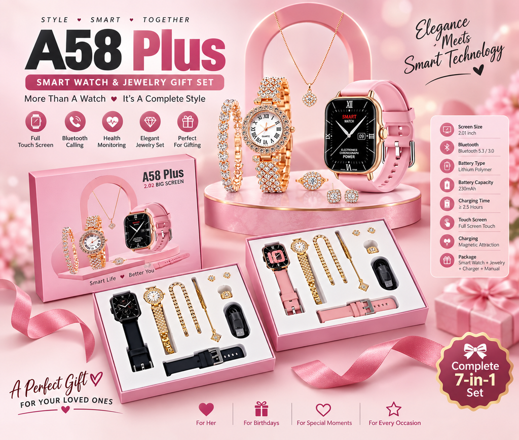 A58 Plus 6 in 1 - Smartwatch For Women | Best Quality Smart Watch For Girls | Perfect For Gift - Rose  Color