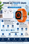 AirPods Pro 2 + Ultra 7-in-1 Smartwatch Combo | Premium Sound & Style Deal
