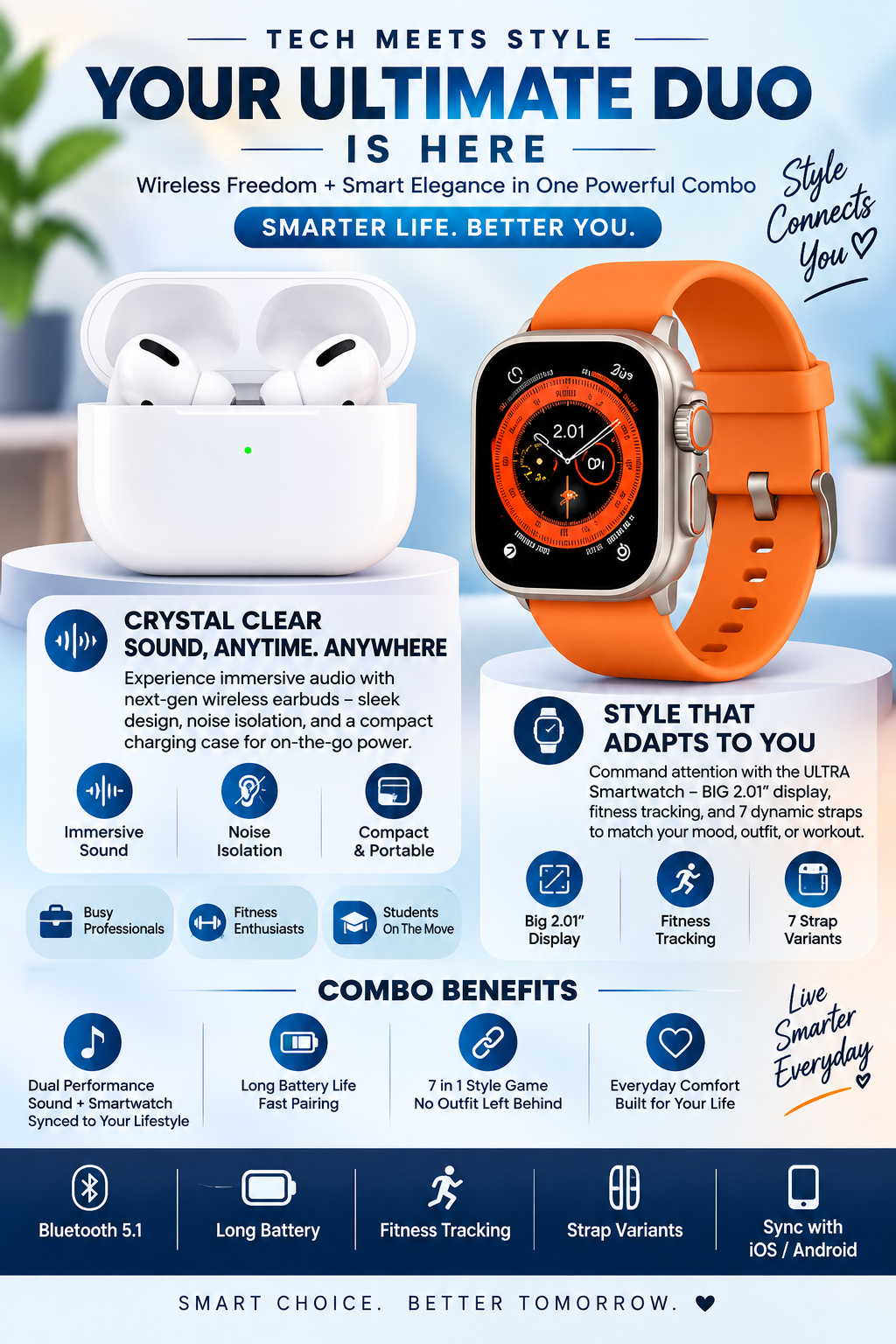 AirPods Pro 2 + Ultra 7-in-1 Smartwatch Combo | Premium Sound & Style Deal