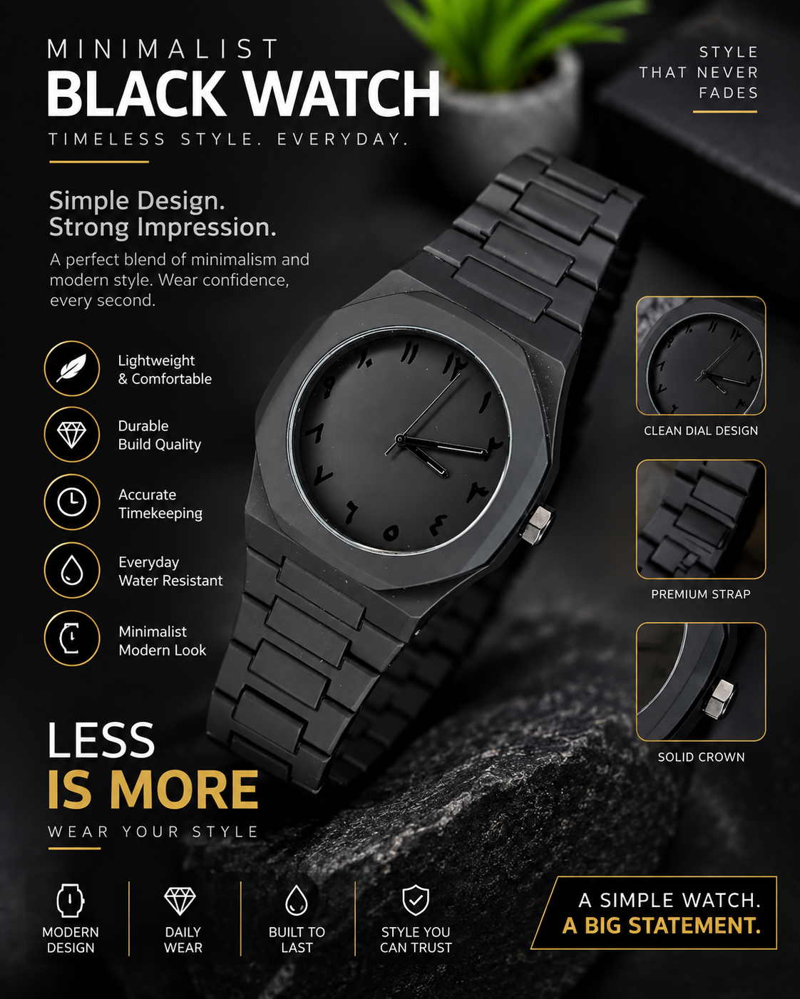 Black Aura Couple Watch – Elegant Matching Timepieces, Stylish Fashion Accessories for Men and Women-without box