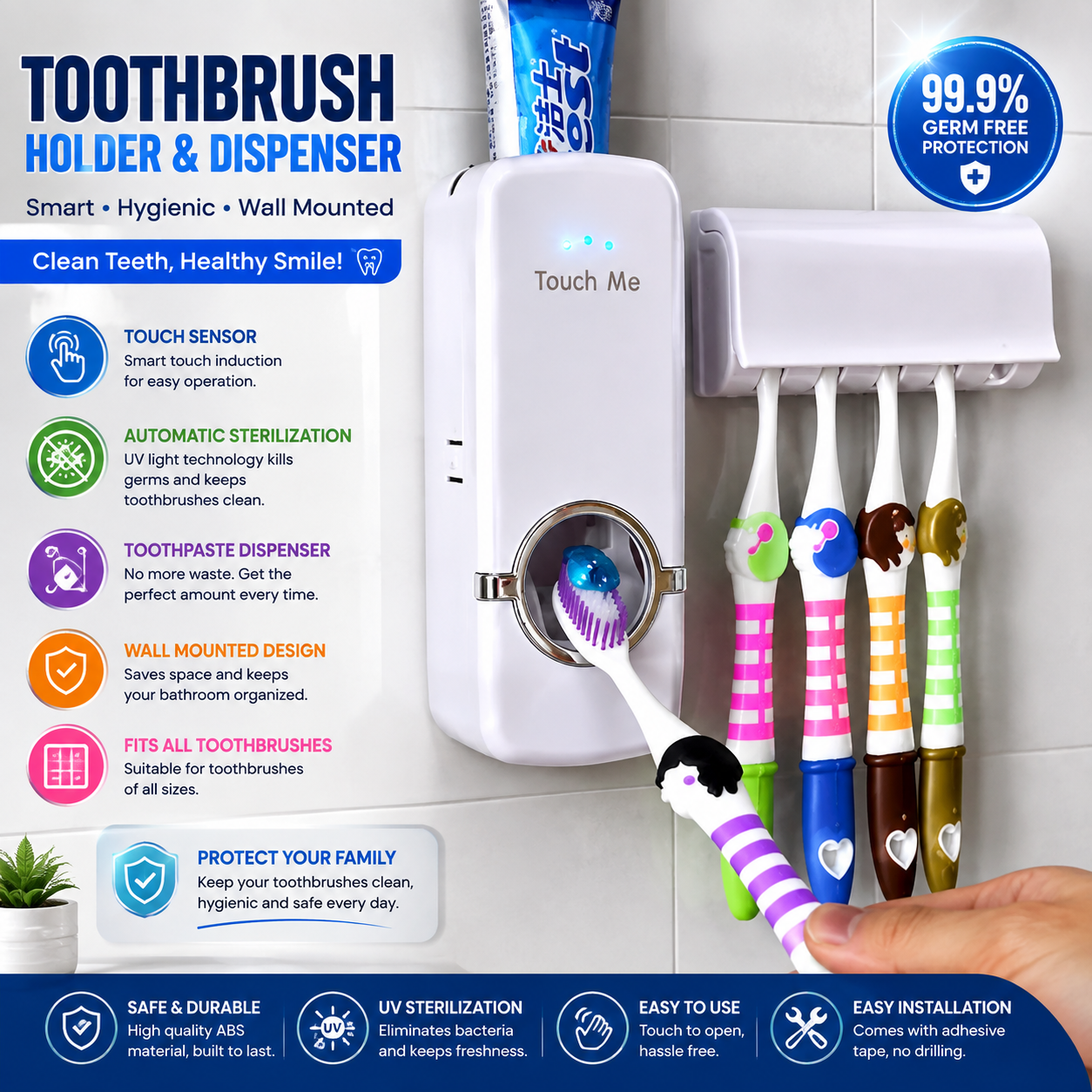 Automatic Toothpaste Dispenser With Toothbrush Holder Wall Mounted Durable Hygienic And Convenient Bathroom Accessory