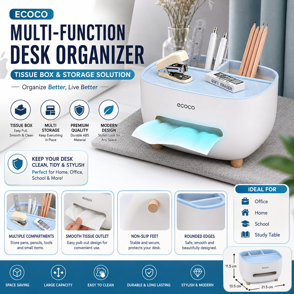 Ecoco Tissue Box With Multifunctional Storage Drawer Creative Desk Organizer For Kitchen Living Room And Office