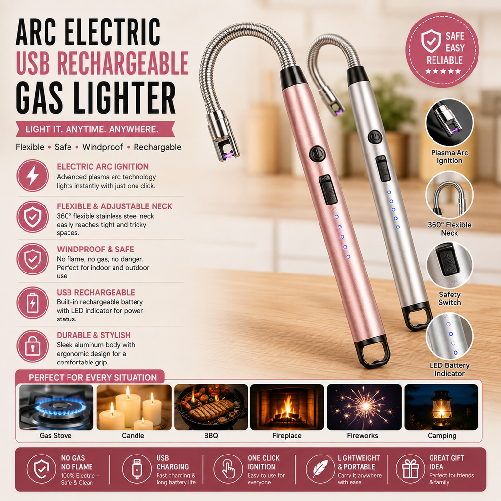 Plasma Electric Lighter – USB Rechargeable Flameless Windproof Arc Lighter
