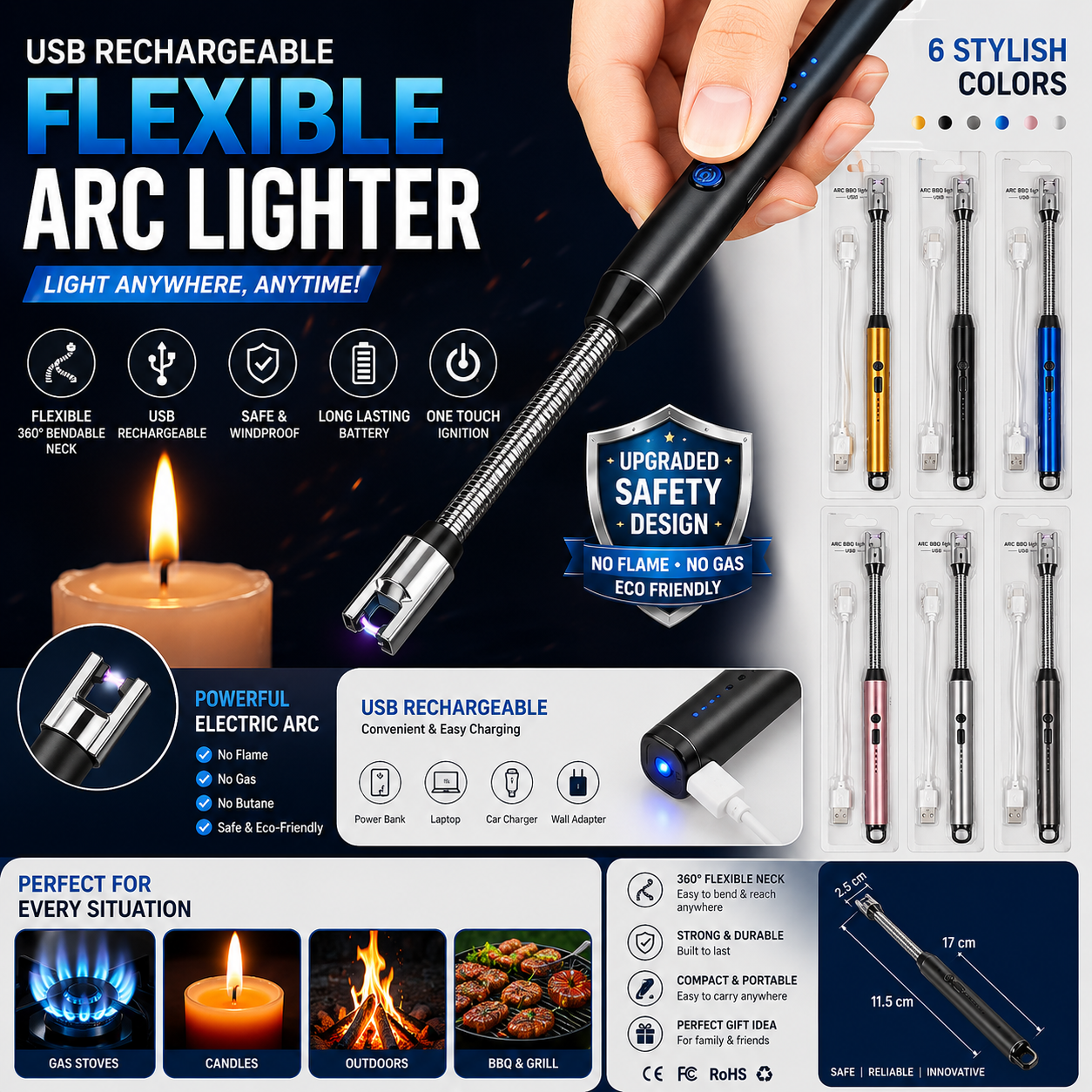Plasma Electric Lighter – USB Rechargeable Flameless Windproof Arc Lighter