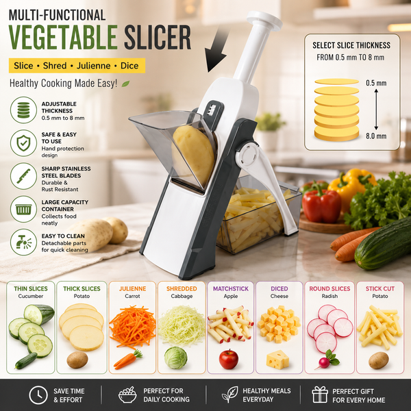 Mandoline Slicer | Safe Adjustable Vegetable Cutter | Multi‑Purpose Kitchen Chopper & Manual Grater ( Random Colour )