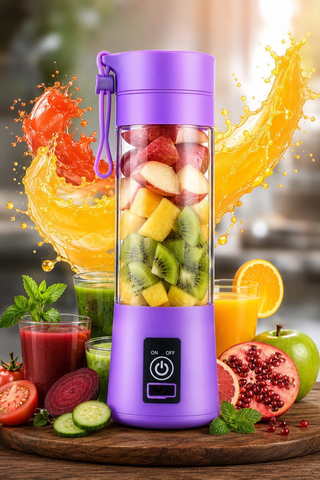 Portable Mini 6 blade Juicer blender | Outdoor Juicing Cup (380ml) - Rechargeable (random Color)