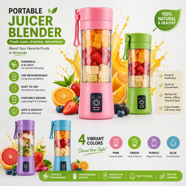 Portable Mini 6 blade Juicer blender | Outdoor Juicing Cup (380ml) - Rechargeable (random Color)