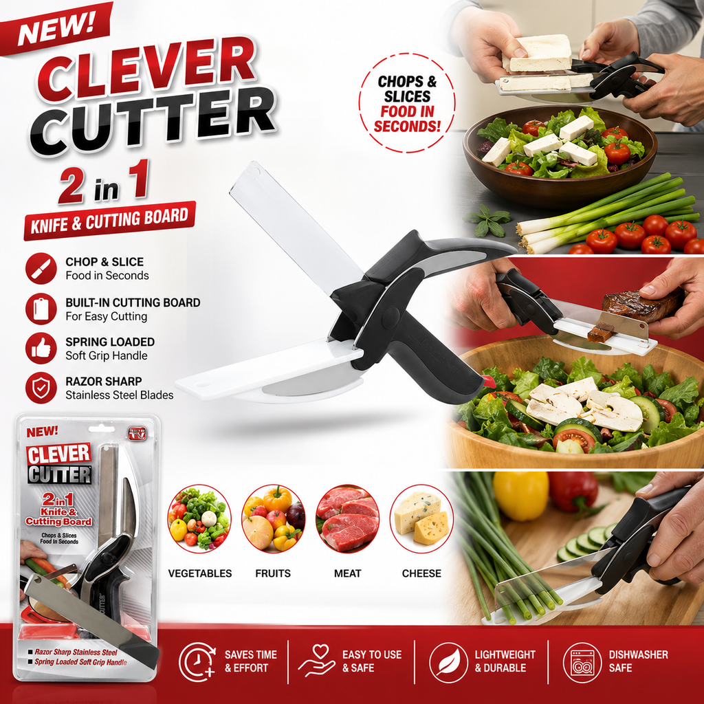 New Smart Clever Cutter Scissor 2 In 1 Cutting Board Utility Cutter Stainless Steel Outdoor Vegetable Knife Multi Function
