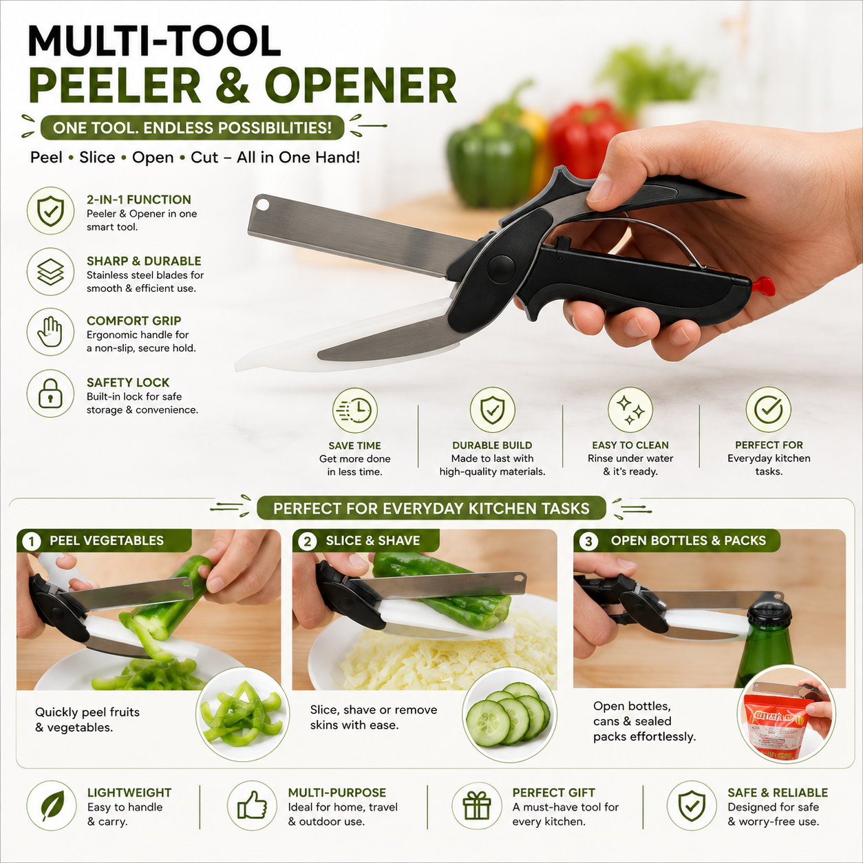 New Smart Clever Cutter Scissor 2 In 1 Cutting Board Utility Cutter Stainless Steel Outdoor Vegetable Knife Multi Function