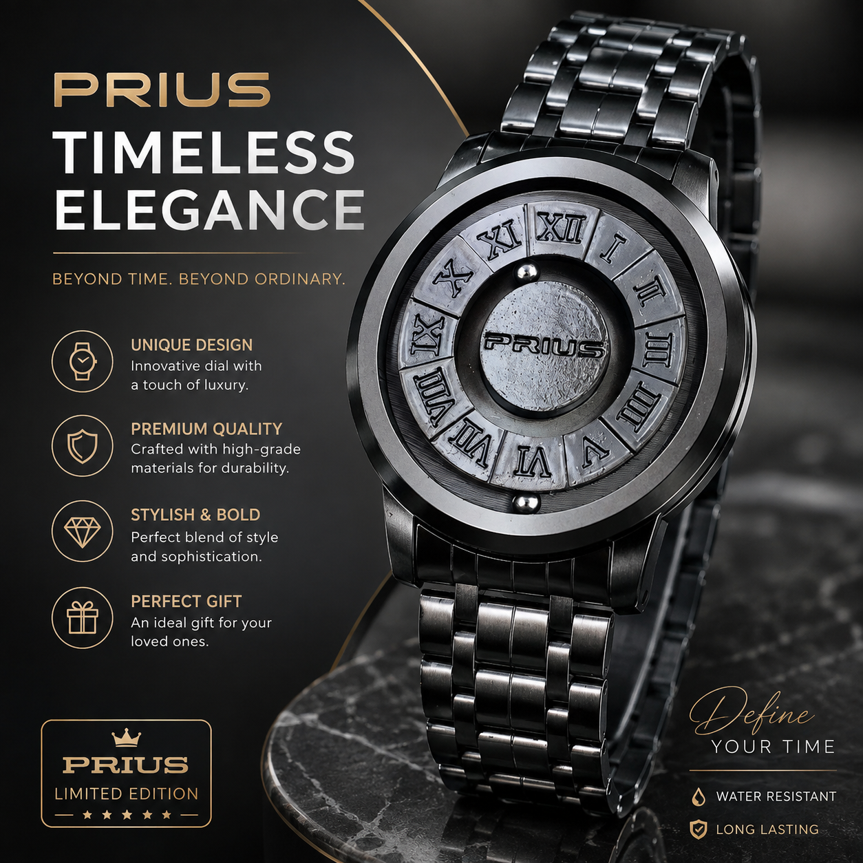 Black Stainless Steel Magnetic Ball Watch Providing Modern Design Everyday Style Support - With Box