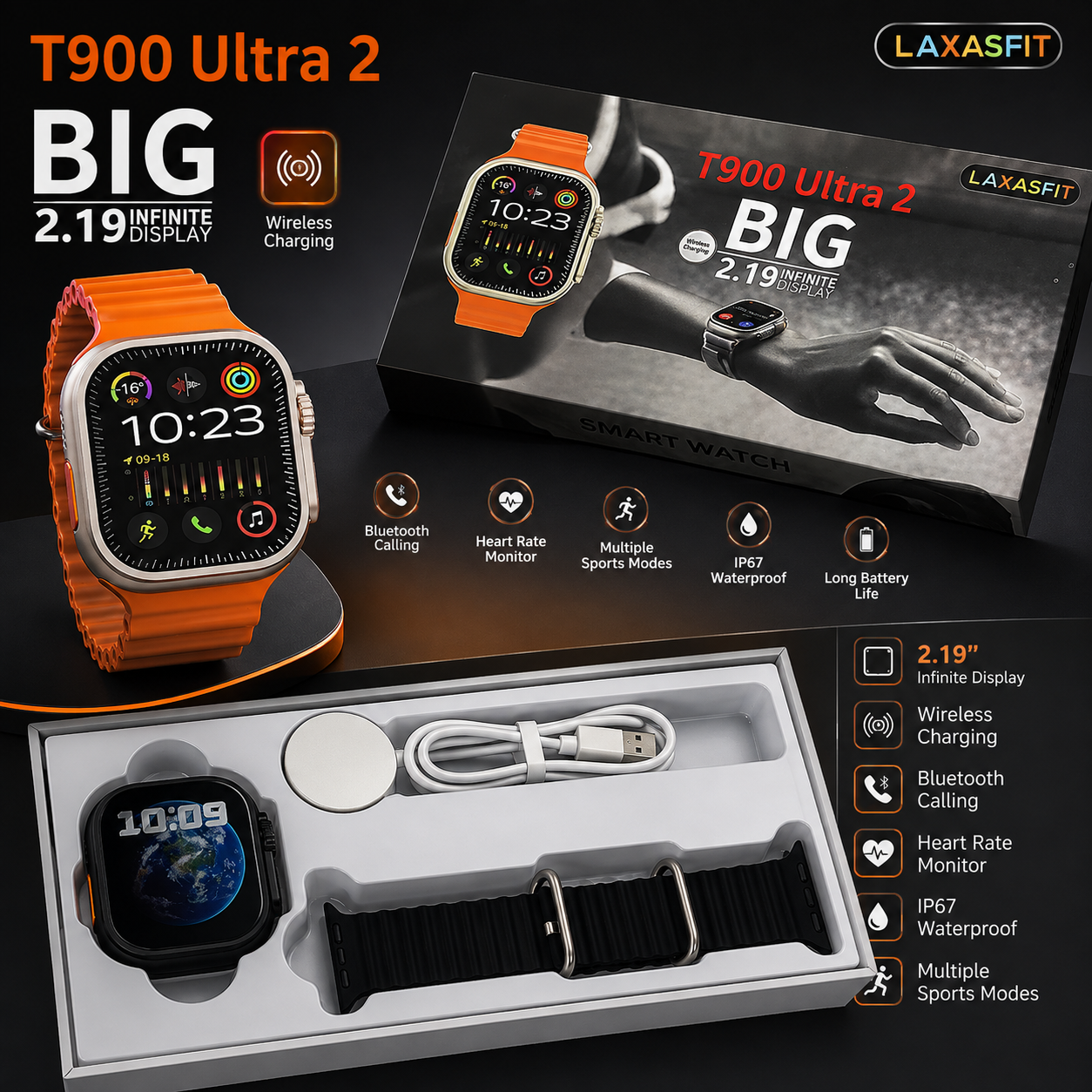 T900 Ultra 2 Smart Watch For Men Women Full Touch Bluetooth Call Smartwatch Men Women Ultra Watch / T900 Ultra 2 Smart Watch - Black