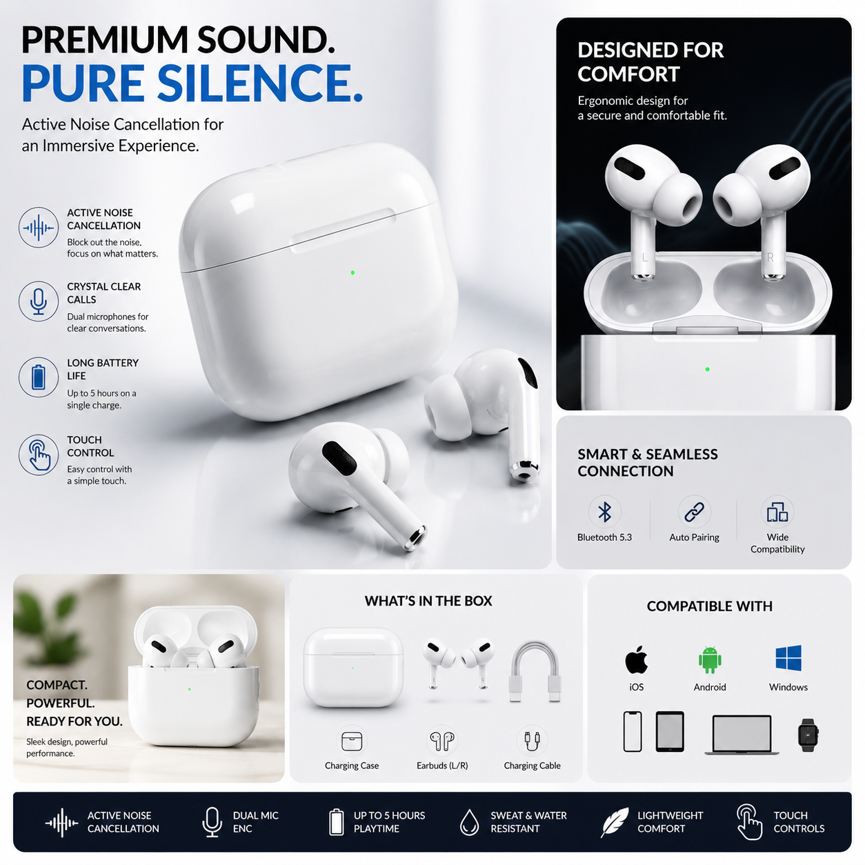 Apple AirPods Pro White – AAA Quality Wireless Bluetooth Earbuds with Charging Case