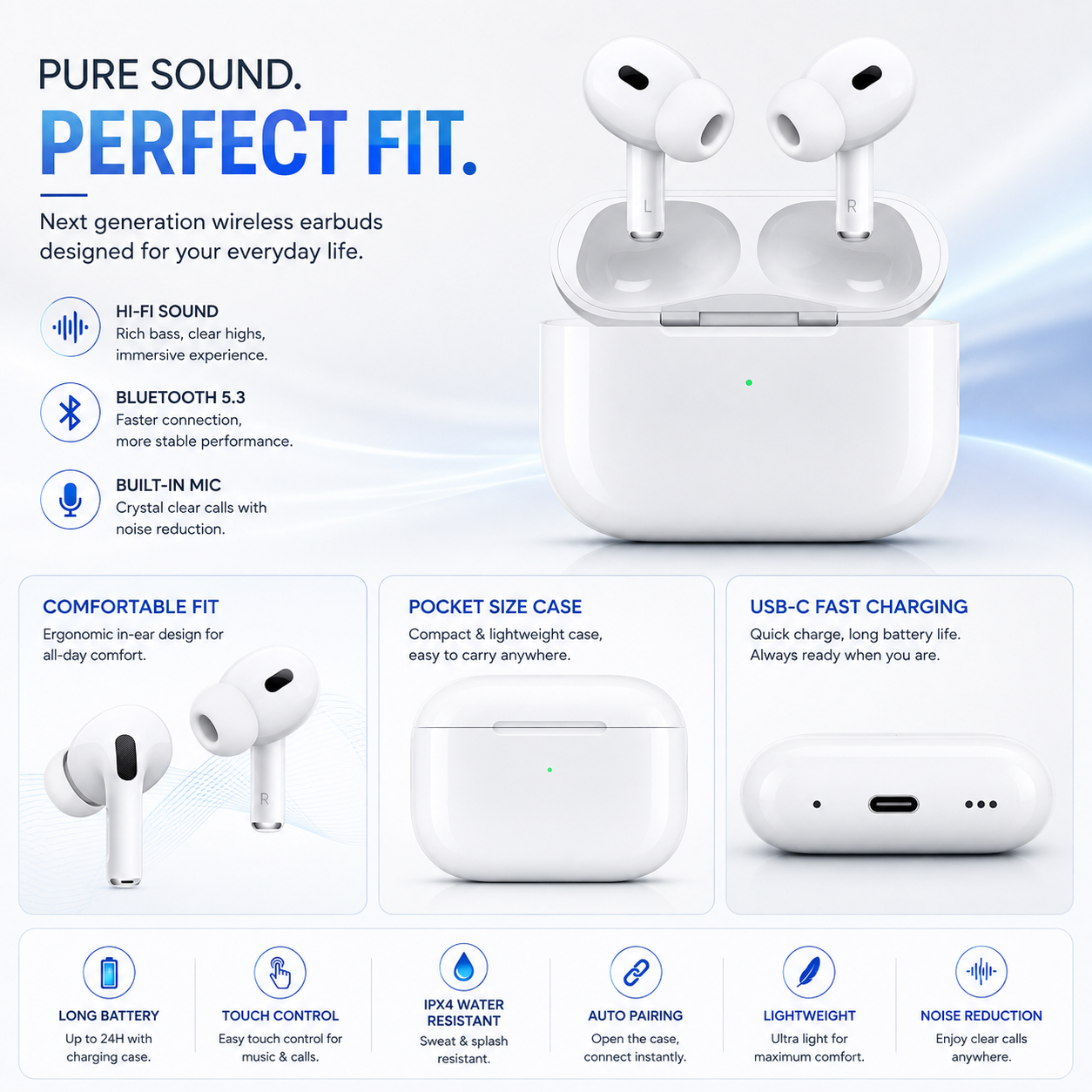 Apple AirPods Pro White – AAA Quality Wireless Bluetooth Earbuds with Charging Case