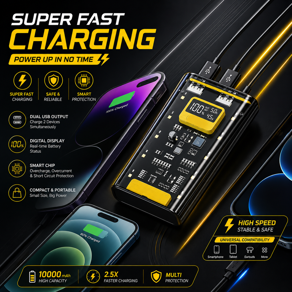 Bolt Power Bank B102 High-Capacity Portable Charger Designed To Keep Your Devices Powered Up On The Go 10'000mAh Battery