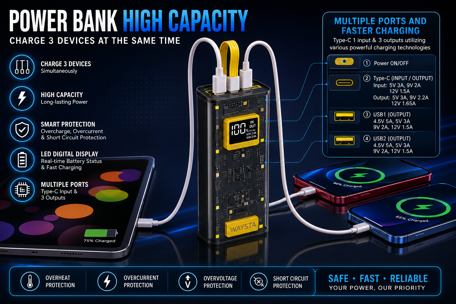 Bolt Power Bank B102 High-Capacity Portable Charger Designed To Keep Your Devices Powered Up On The Go 10'000mAh Battery
