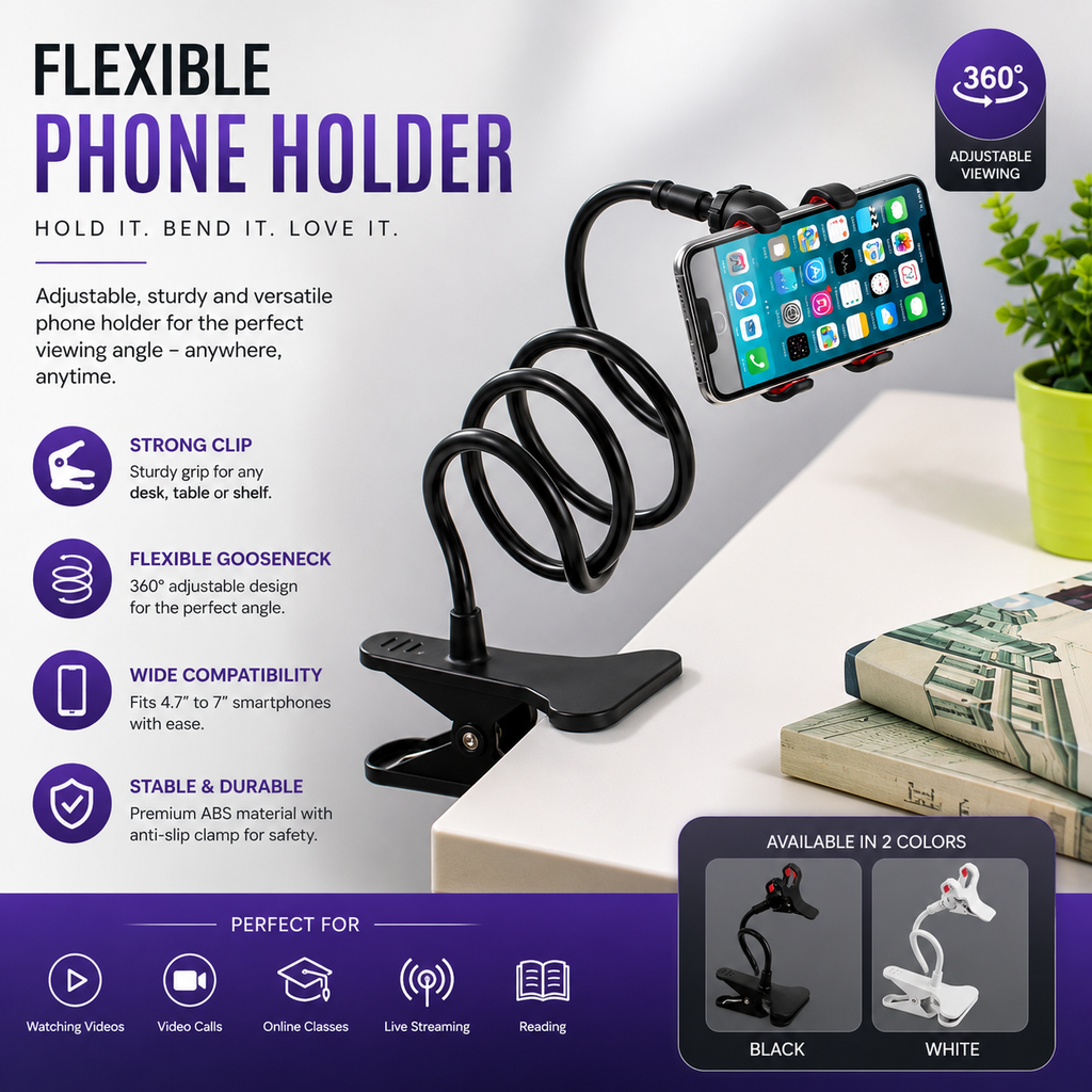 Flexible Snake Mobile Stand – Adjustable Lazy Phone Holder for Desk, Bed & Table | Random Color