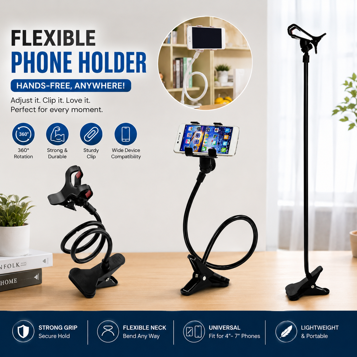 Flexible Snake Mobile Stand – Adjustable Lazy Phone Holder for Desk, Bed & Table | Random Color