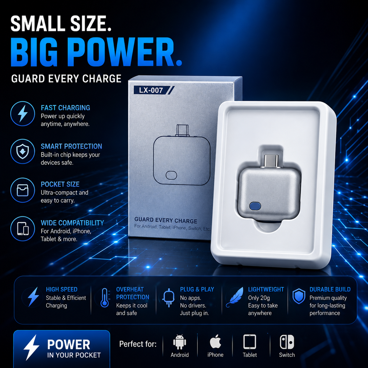 LX-007 Automatic Full Charge Battery Protection Disconnect Device For Mobile Phones And Smart Devices ~ Type-C