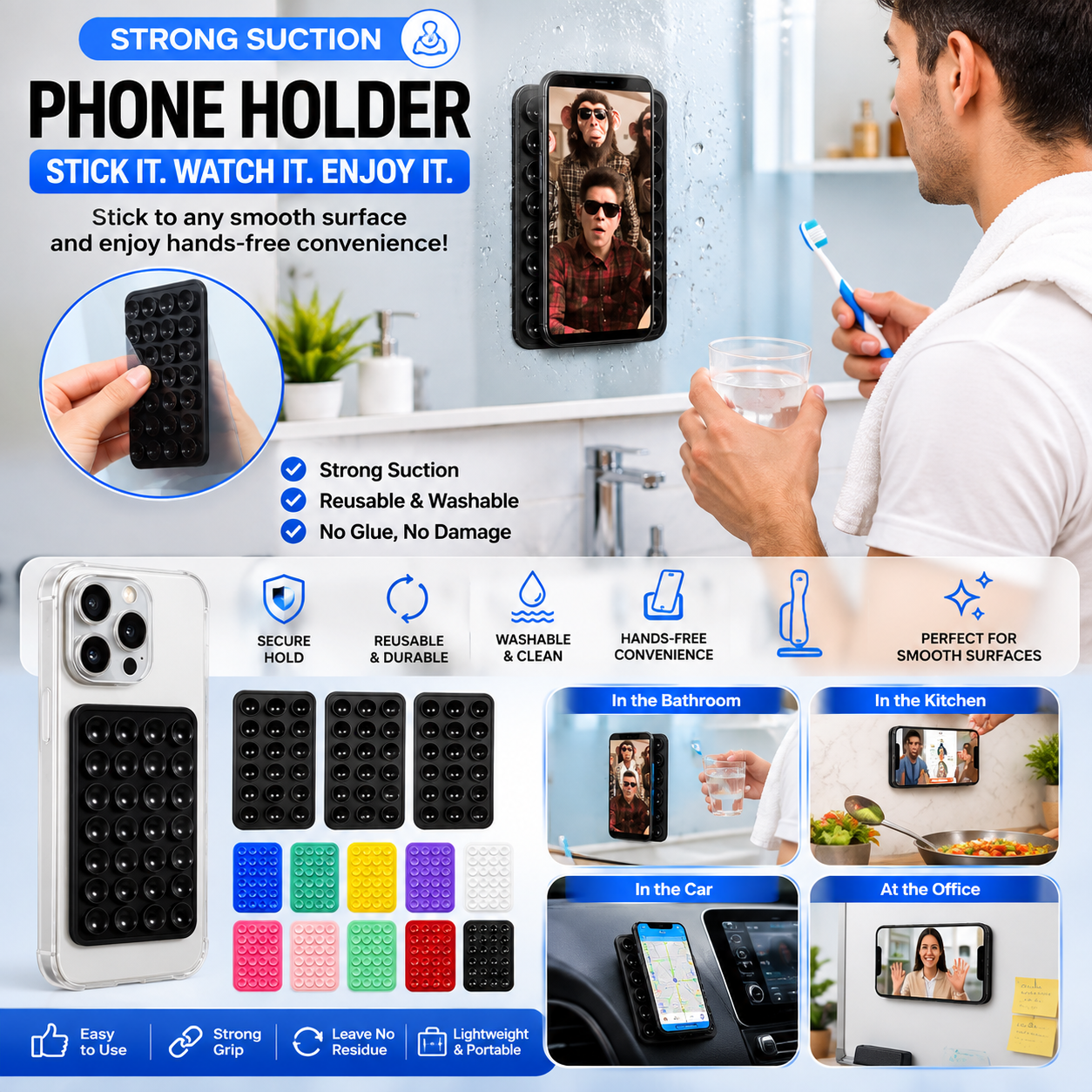 Mobile Bubble Grip | Silicone Suction Both Side Bubble Grip Cup Phone Strong Holder For Hands-Free Use | Universal Mobile Phone Stand (Random Color)