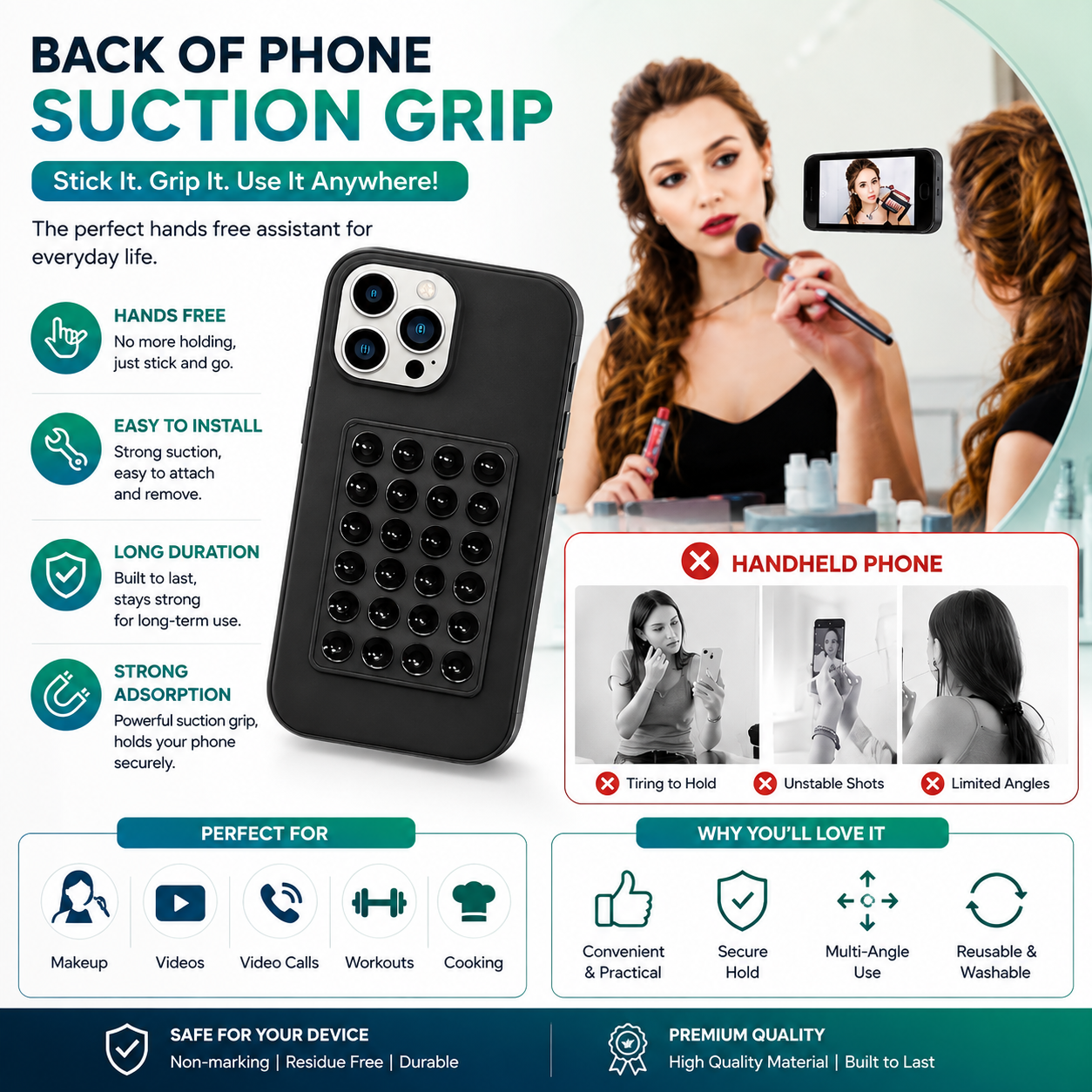 Mobile Bubble Grip | Silicone Suction Both Side Bubble Grip Cup Phone Strong Holder For Hands-Free Use | Universal Mobile Phone Stand (Random Color)