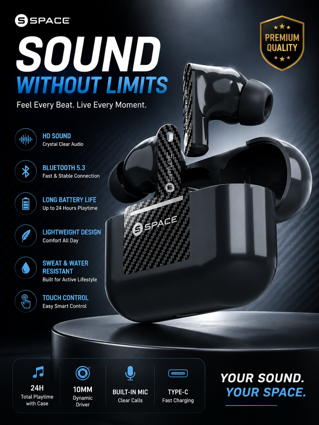 T6 ENC TWS Earbuds | Wireless Bluetooth Earbuds with Noise Cancellation & Long Battery Life
