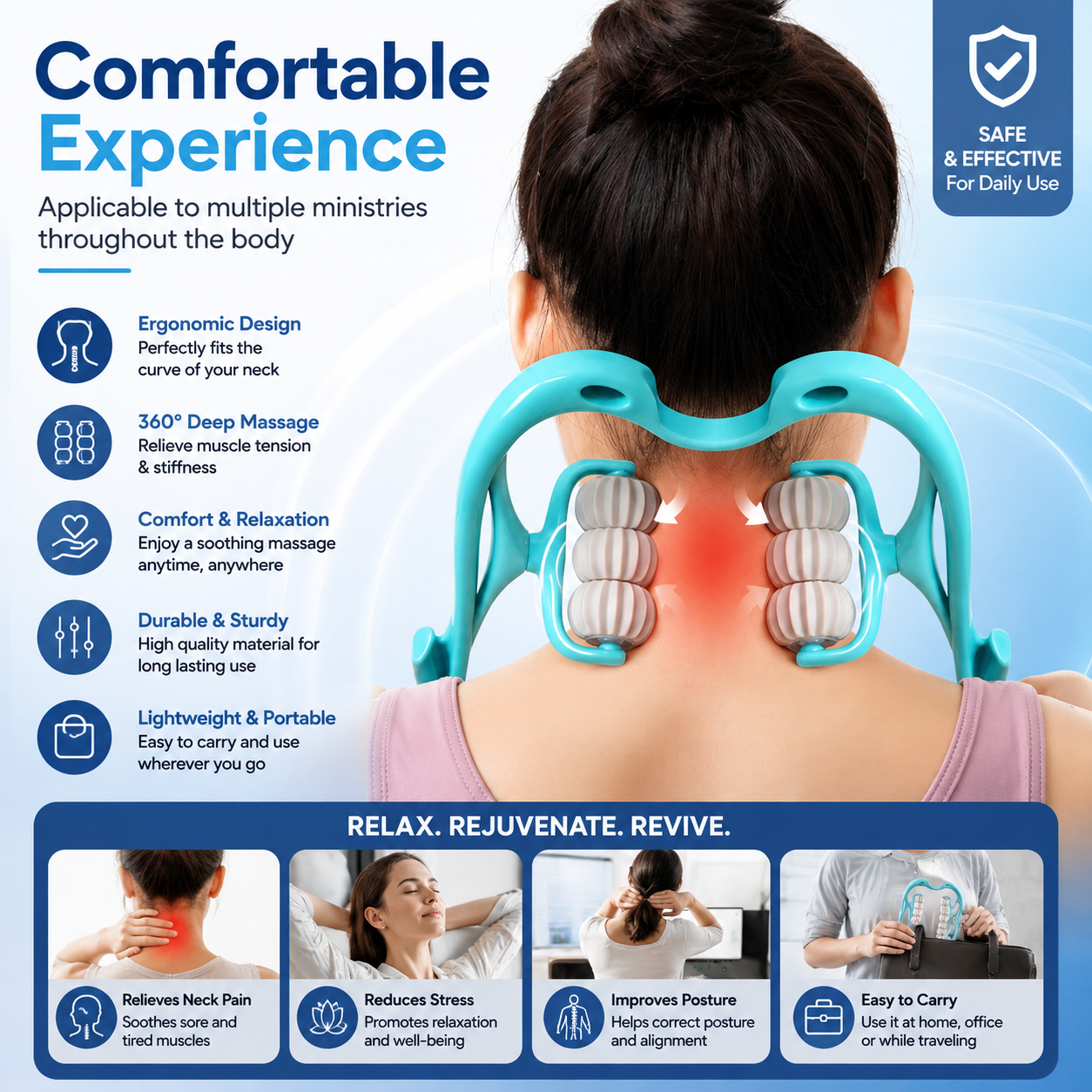 6-Wheel Neck & Spine Massager | Deep Tissue Cervical Massager for Neck, Back & Shoulder Pain Relief | Multifunctional Manual Massage Tool