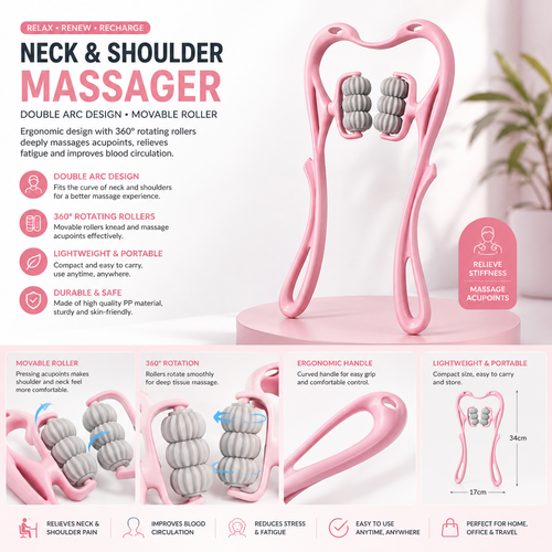 6-Wheel Neck & Spine Massager | Deep Tissue Cervical Massager for Neck, Back & Shoulder Pain Relief | Multifunctional Manual Massage Tool