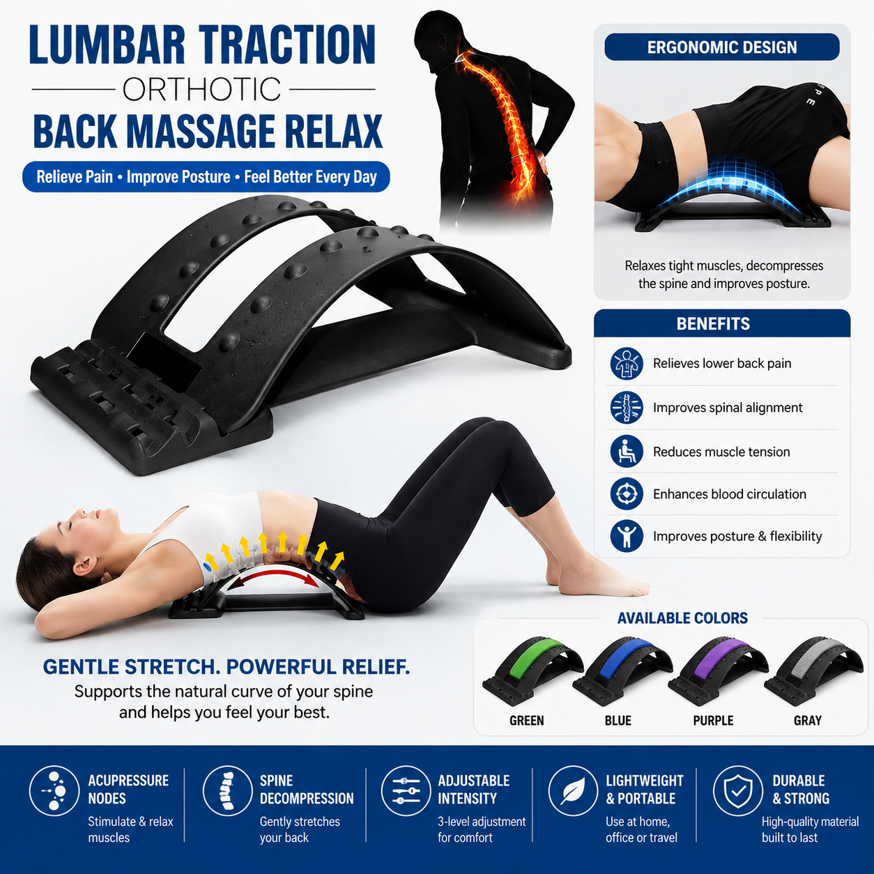 Chiropractic Magic Back Stretcher | Lumbar Massage Support | Spine Pain Relief | Posture Corrector