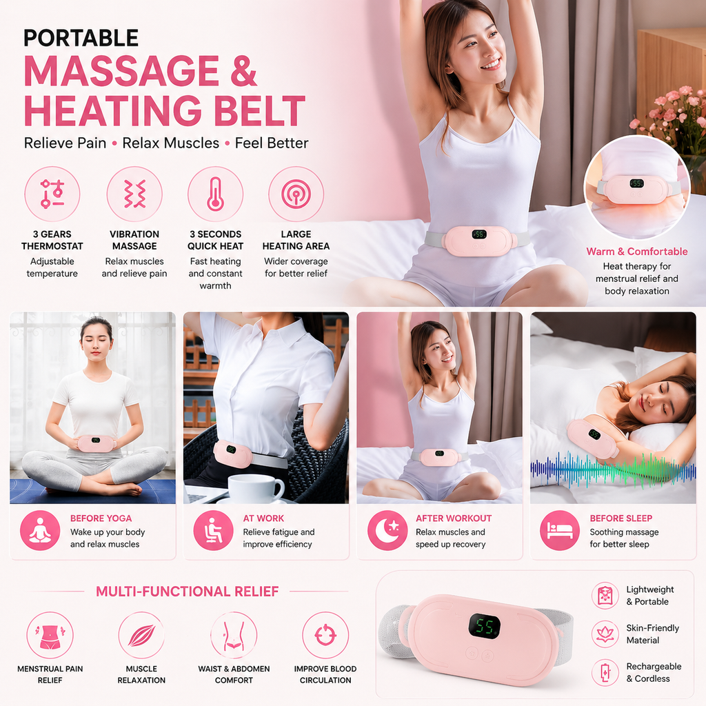 Heating Pad Women Period Pain Cramp Relief Belt | Portable Electric Menstrual Heating Pad With 3 Heat Levels & 4 Massage Modes For Belly And Waist Pain Relief