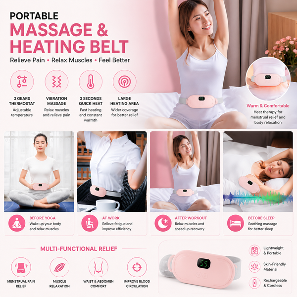 Heating Pad Women Period Pain Cramp Relief Belt | Portable Electric Menstrual Heating Pad With 3 Heat Levels & 4 Massage Modes For Belly And Waist Pain Relief