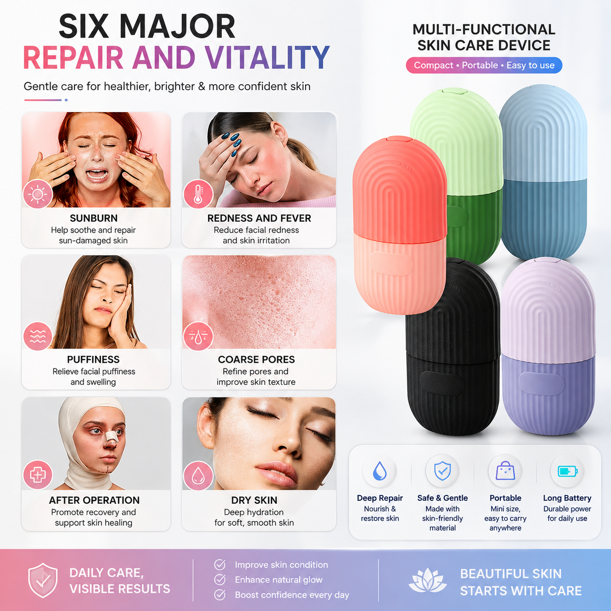Ice Roller Facial Massager | Silicone Cleansing Ice Lattice | Ice Cube Roller with Scrub (Random Color)