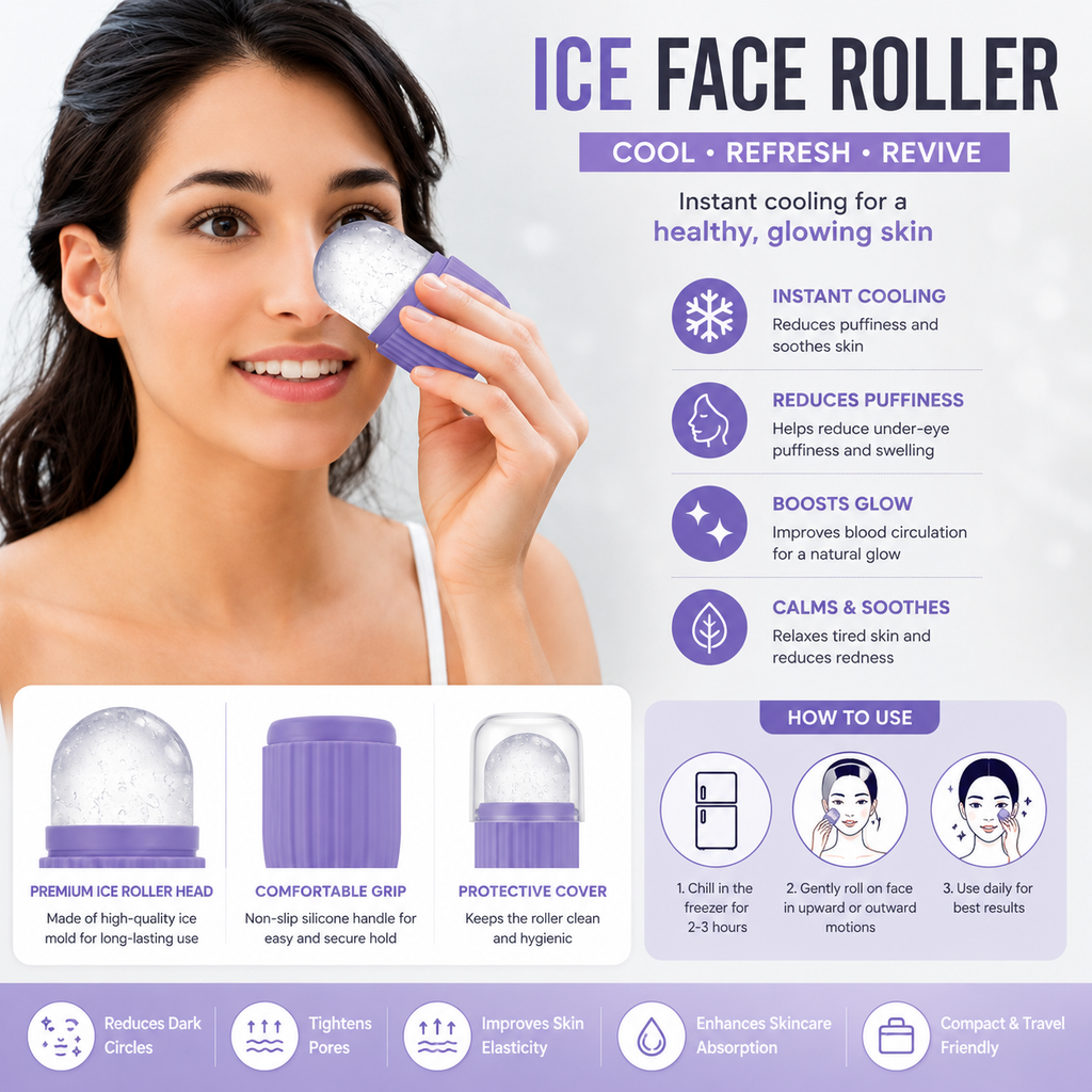 Ice Roller Facial Massager | Silicone Cleansing Ice Lattice | Ice Cube Roller with Scrub (Random Color)