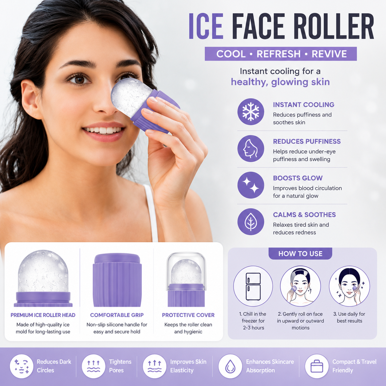 Ice Roller Facial Massager | Silicone Cleansing Ice Lattice | Ice Cube Roller with Scrub (Random Color)