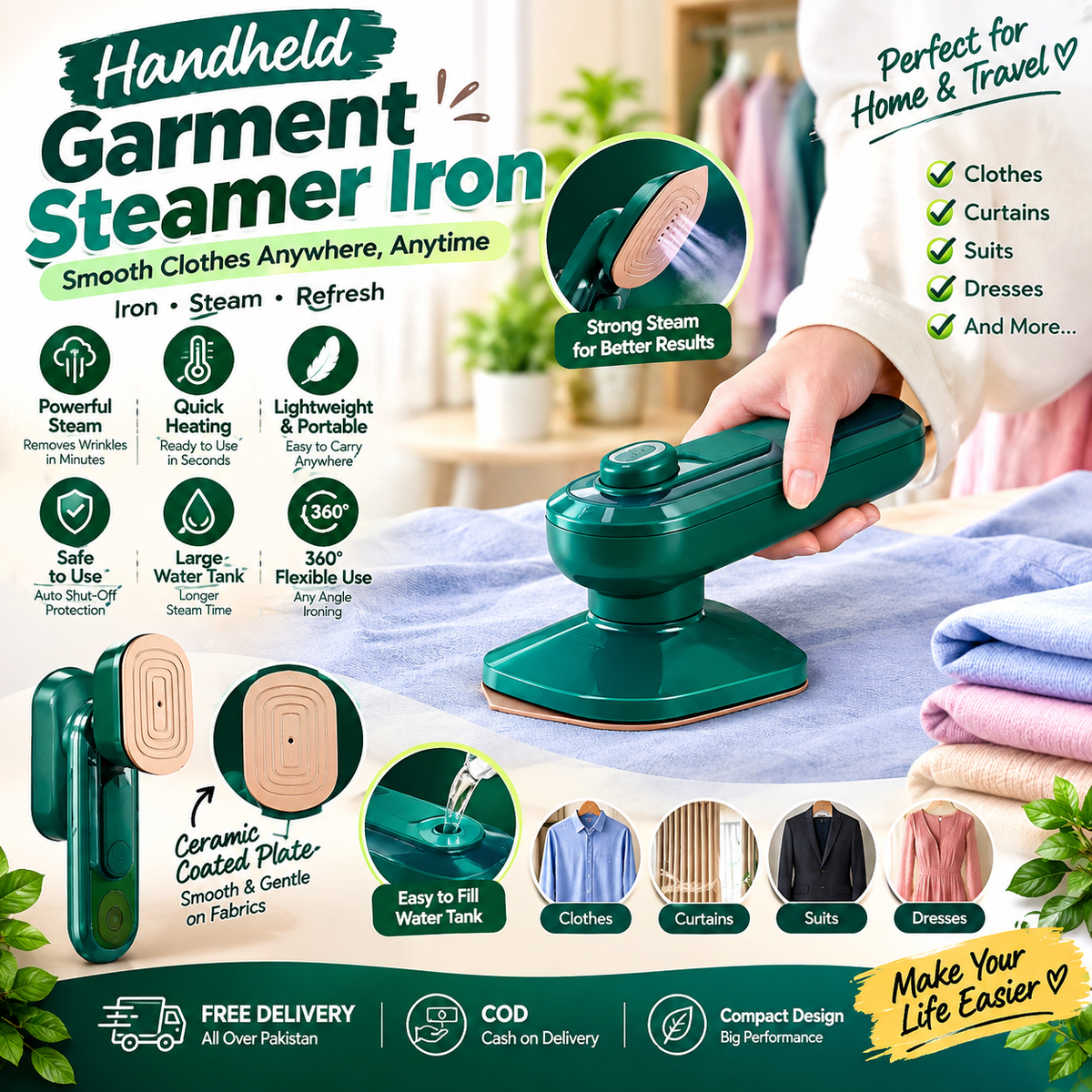 Professional Micro Steam Iron | Handheld Portable Garment Steamer for Clothes | Quick Heat-Up Mini Household Ironing Machine